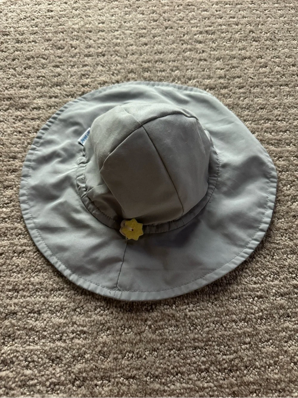 I Play Baby Gray Sun Bucket Hat with Chin Strap and Yellow Accent 0-6 mos